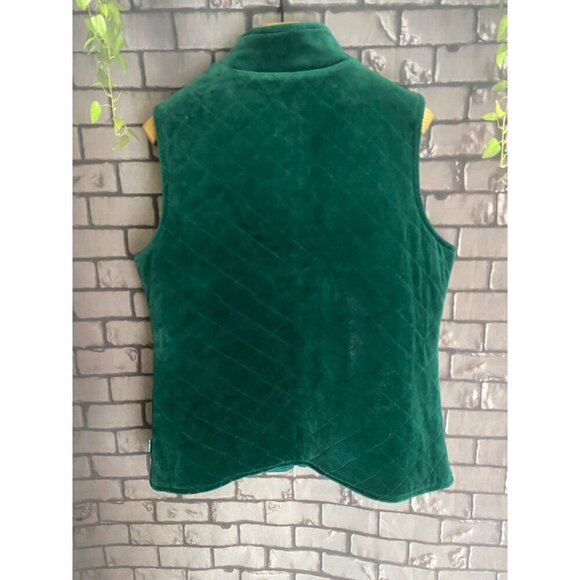 Liz Claiborne Diamond Quilted Emerald Green Velvet Zip Front Vest L - Picture 3 of 5